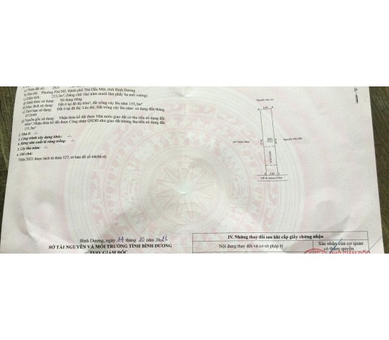 BÁN ĐẤT PHƯỜNG PHÚ MỸ THỦ DẦU MỘT DT 6 x 36 CÓ 60m THỔ CƯ GIÁ 2,5 tỷ 